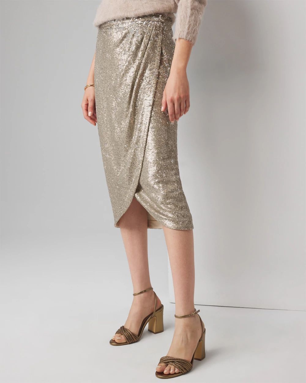Women s Sequin Wrap Skirt in Ivory Size 12 White House Black Market
